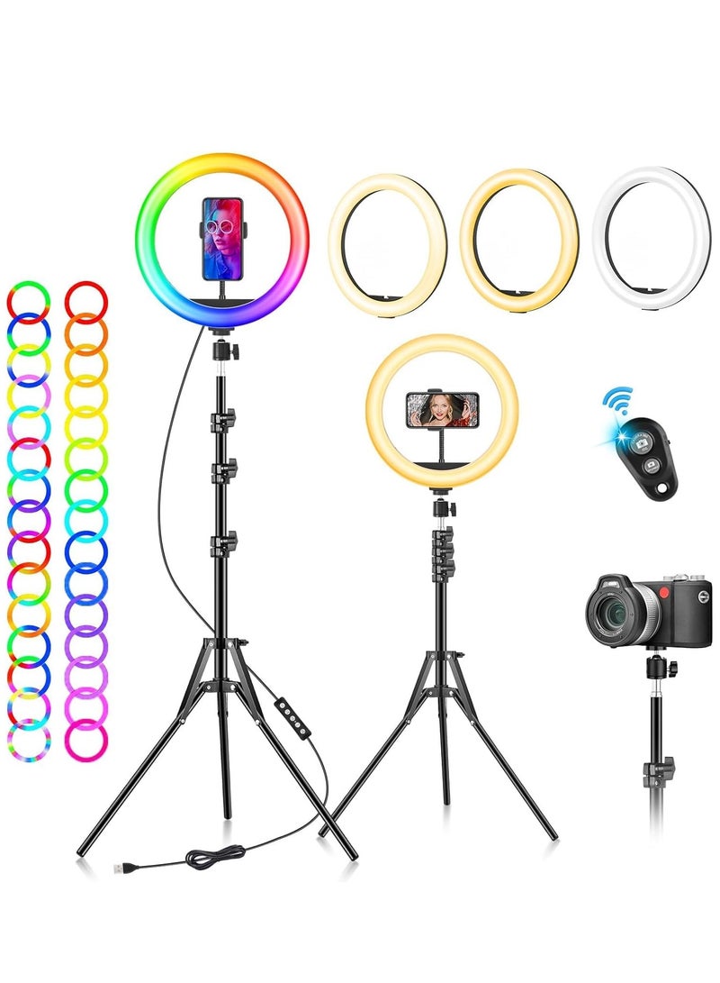 ELTERAZONE Ring Light with Tripod Stand & Phone Holder -10 inch Selfie LED Ringlight Dimmable Desktop 40 Colors RGB Tall Circle Light for Camera Makeup Video YouTube TikTok Live Streaming Zoom Meeting