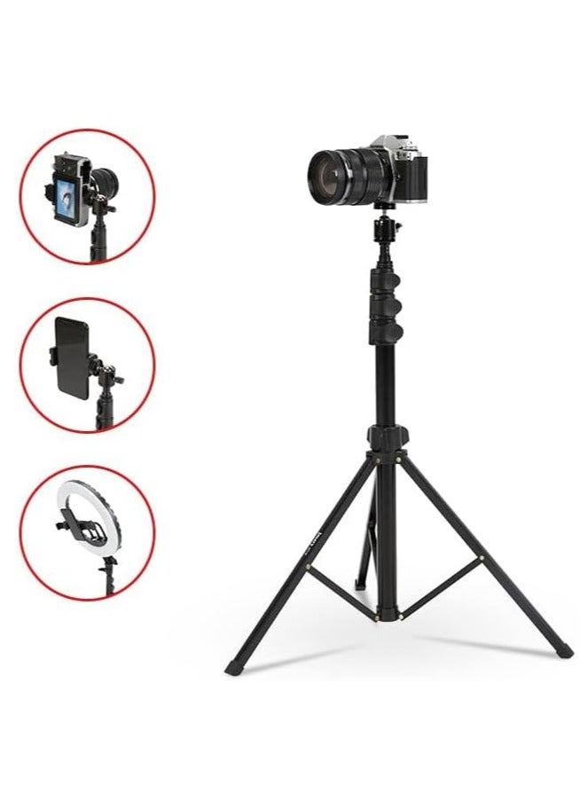 MT39 61-Inch Aluminum Extendable Tripod Stand with Selfie Stick and Phone Clip – Versatile Solution for Mobile Photography