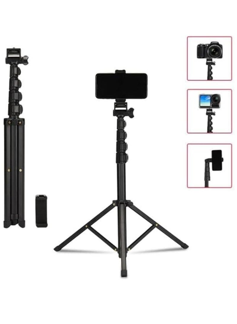 MT39 61-Inch Aluminum Extendable Tripod Stand with Selfie Stick and Phone Clip – Versatile Solution for Mobile Photography