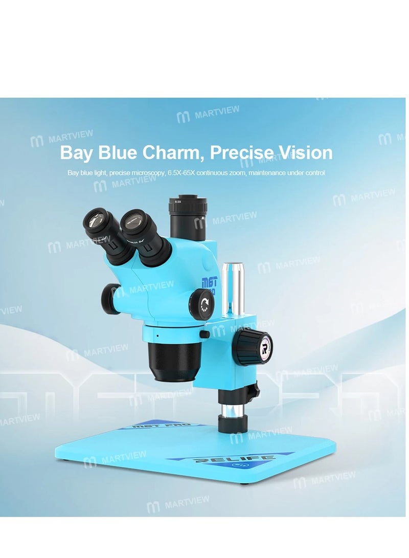 Relife RL-M6T Pro-B11 6.5X-65X Continuous Zoom Colorful Trinocular HD Stereo Microscope