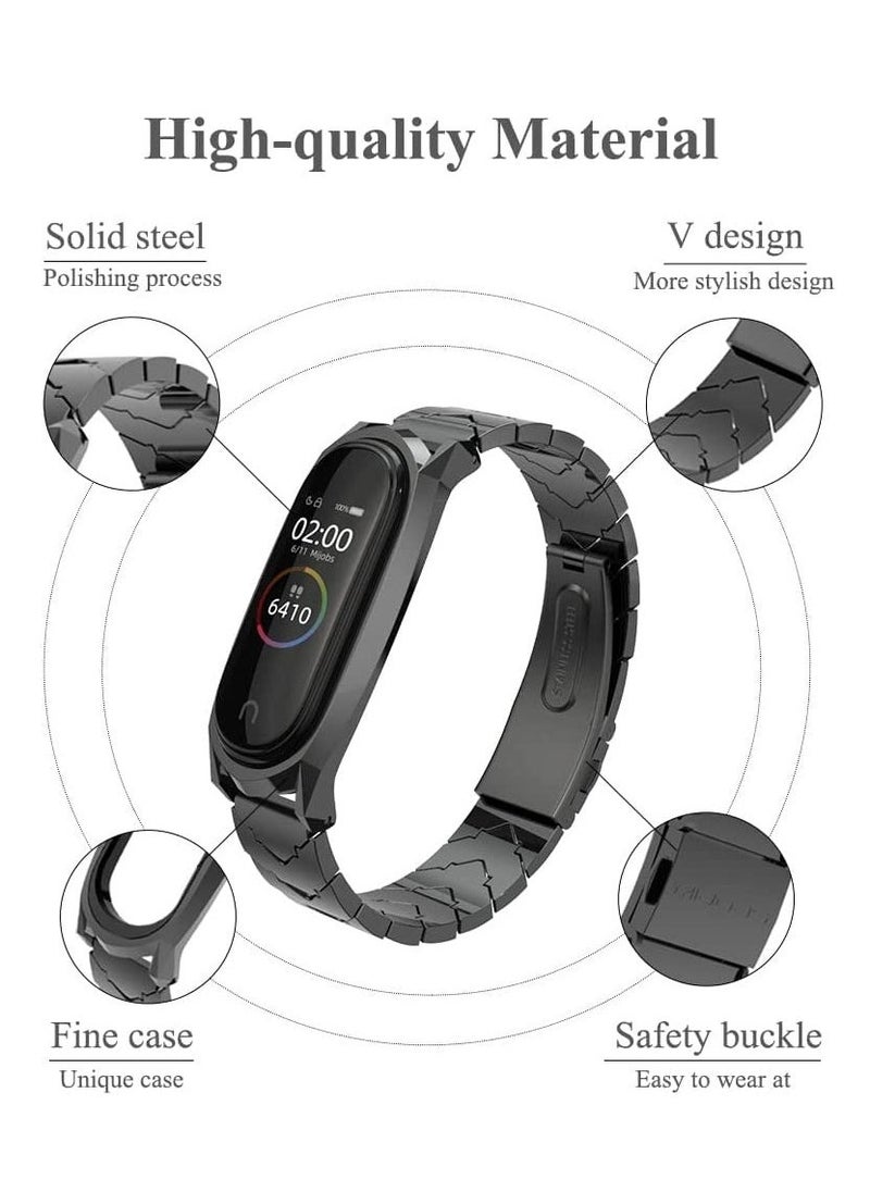 Strap Compatible Xiaomi Mi Band 6/5/4/3, Replacement Bracelet Wristbands for Mi Band 6 Correa NFC Global Version Metal Stainless Steel (Black)