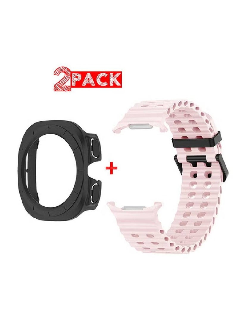 (for Samsung Galaxy Watch 7 Ultra 47mm) 2 Packs Silicone Band and Case, Soft Silicone Sport Strap Replacement Accessory