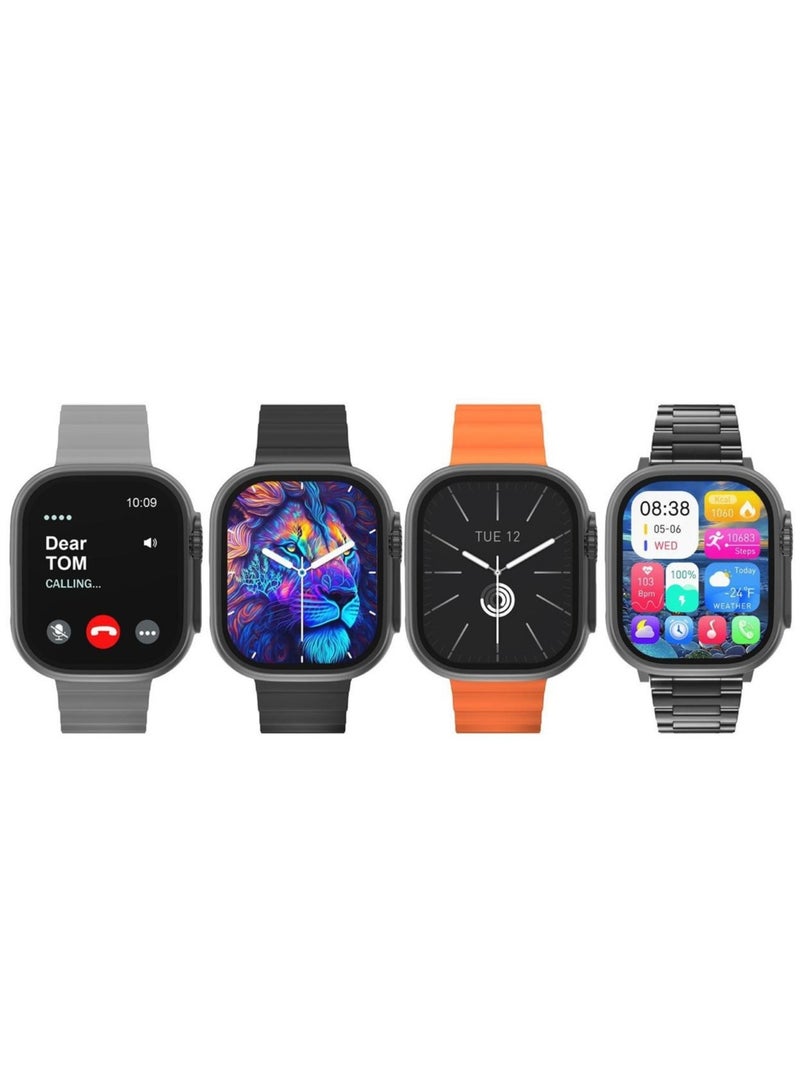 New Smart Watch, SQ10 Ultra 2 with 4 pairs Strap, AMOLED Display and Wireless Charger for Men’s Black