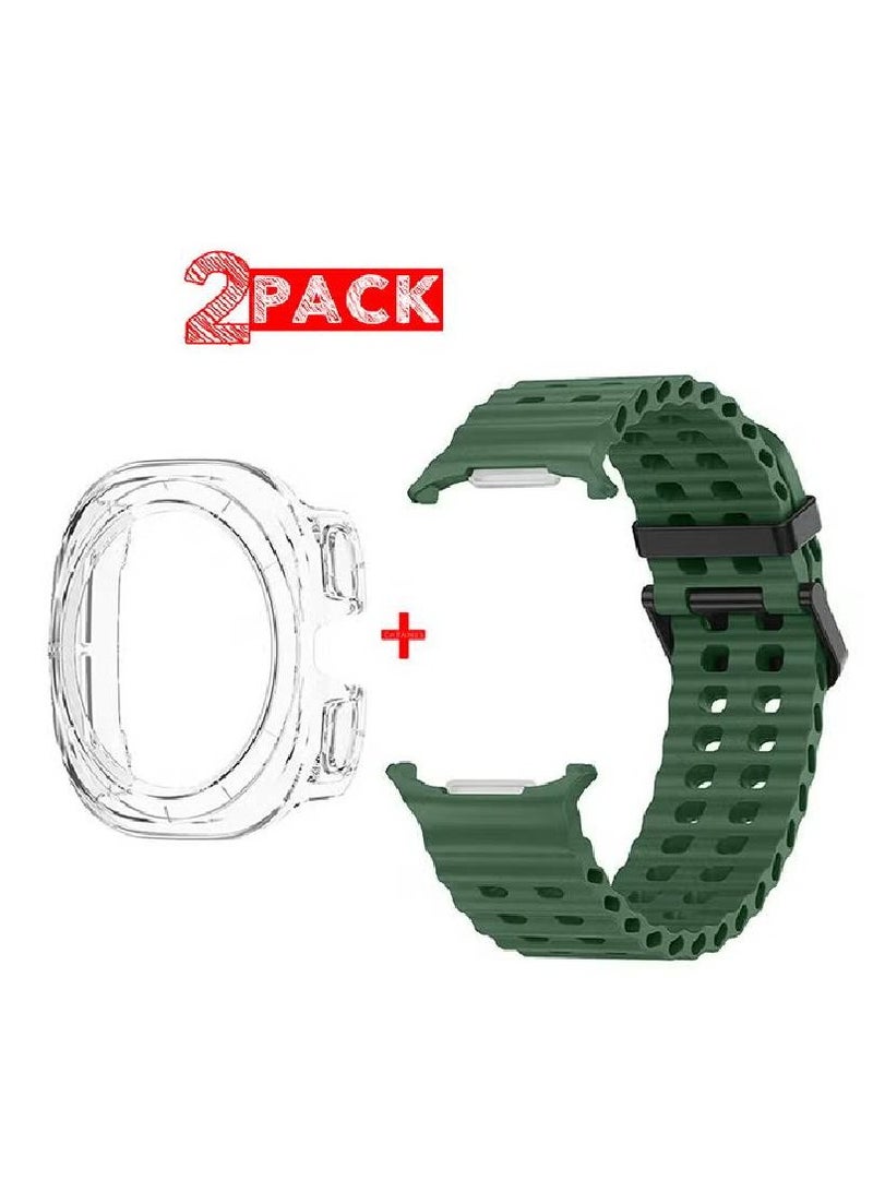 (for Samsung Galaxy Watch 7 Ultra 47mm) 2 Packs Silicone Band and Case, Soft Silicone Sport Strap Replacement Accessory