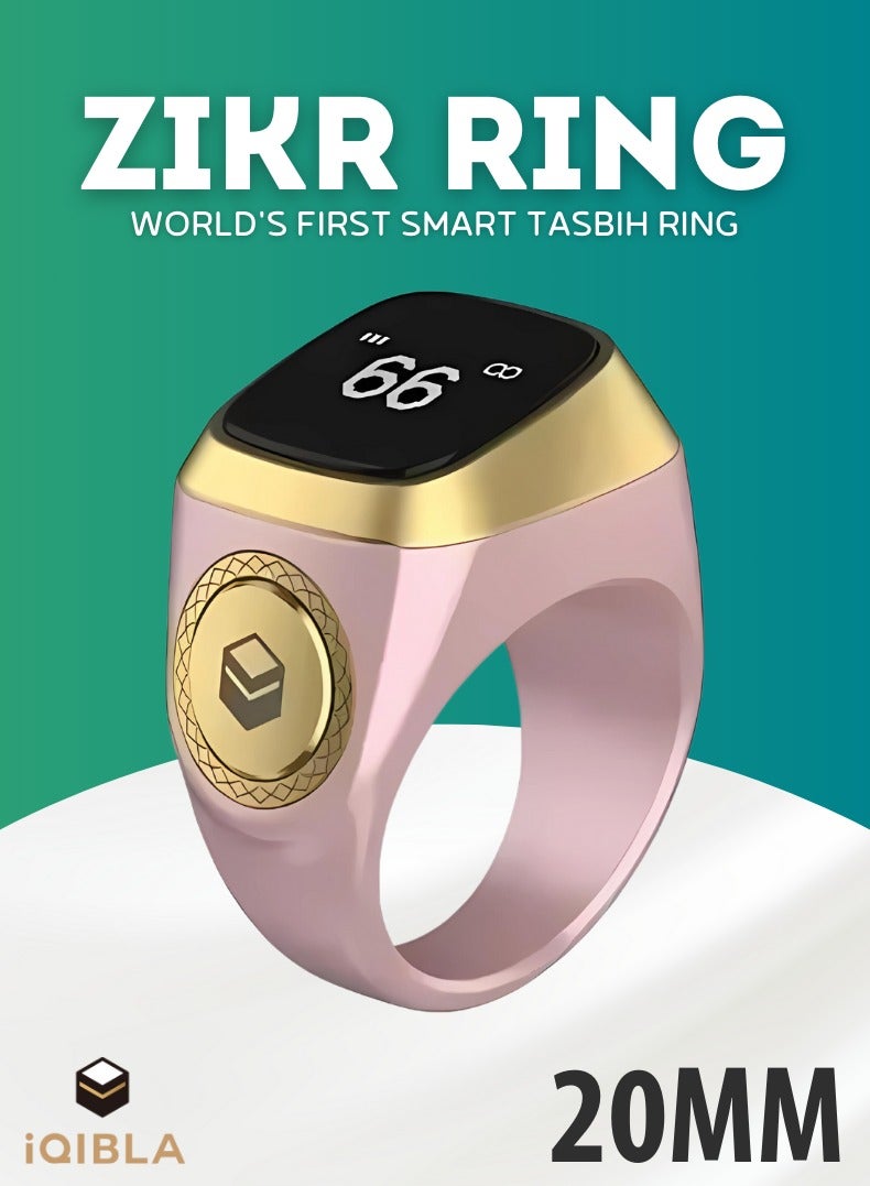 Smart Zikr Ring | 20 MM Prayer Counter & Timing Reminder | Waterproof Wearable Technology | OLED Display for Muslim Prayer | Pink and Gold