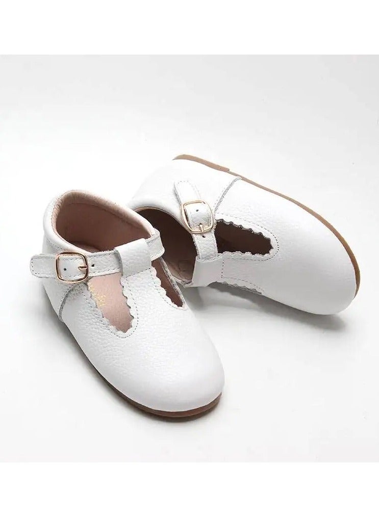 Little Girls Leather Mary Jane Flats - White