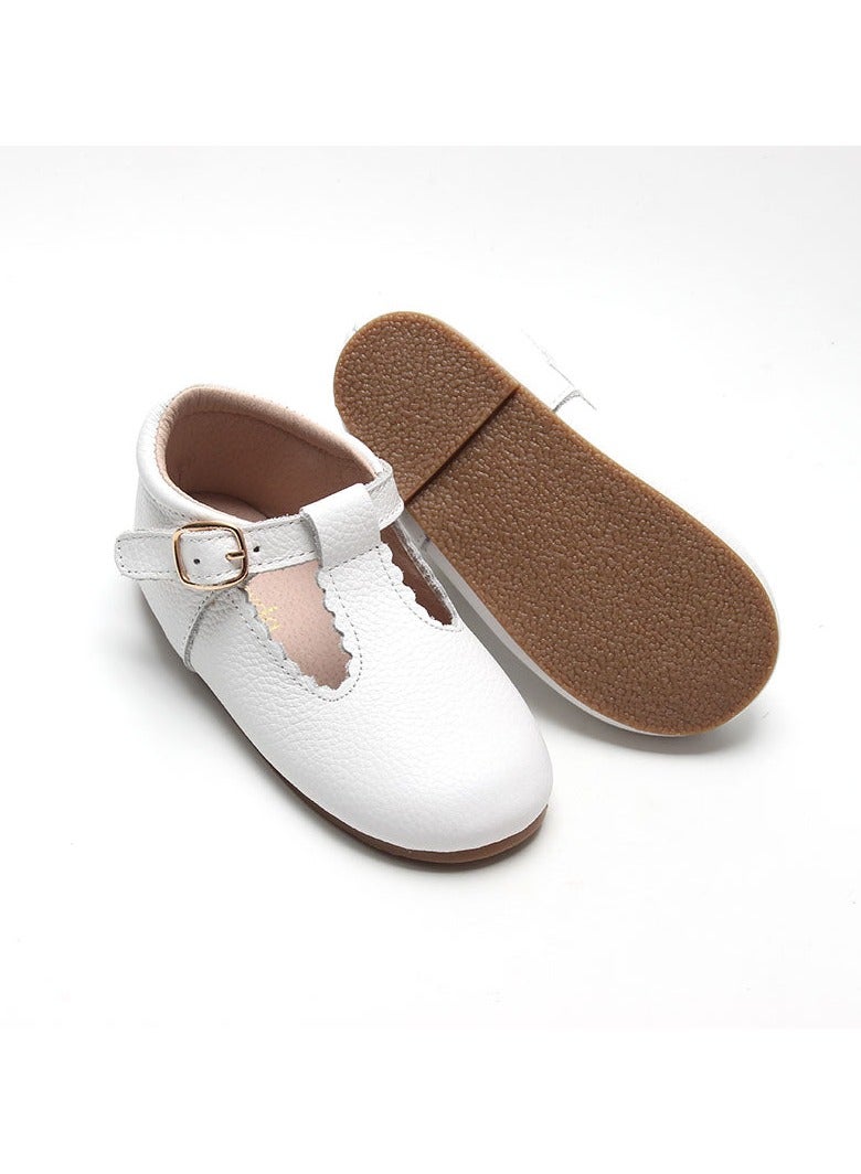 Little Girls Leather Mary Jane Flats - White