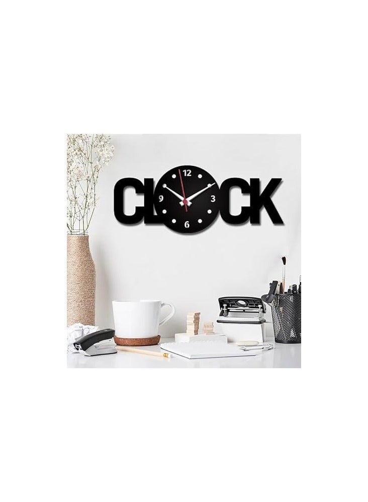 CLOCK Text Shape 3D Wall Clock Black