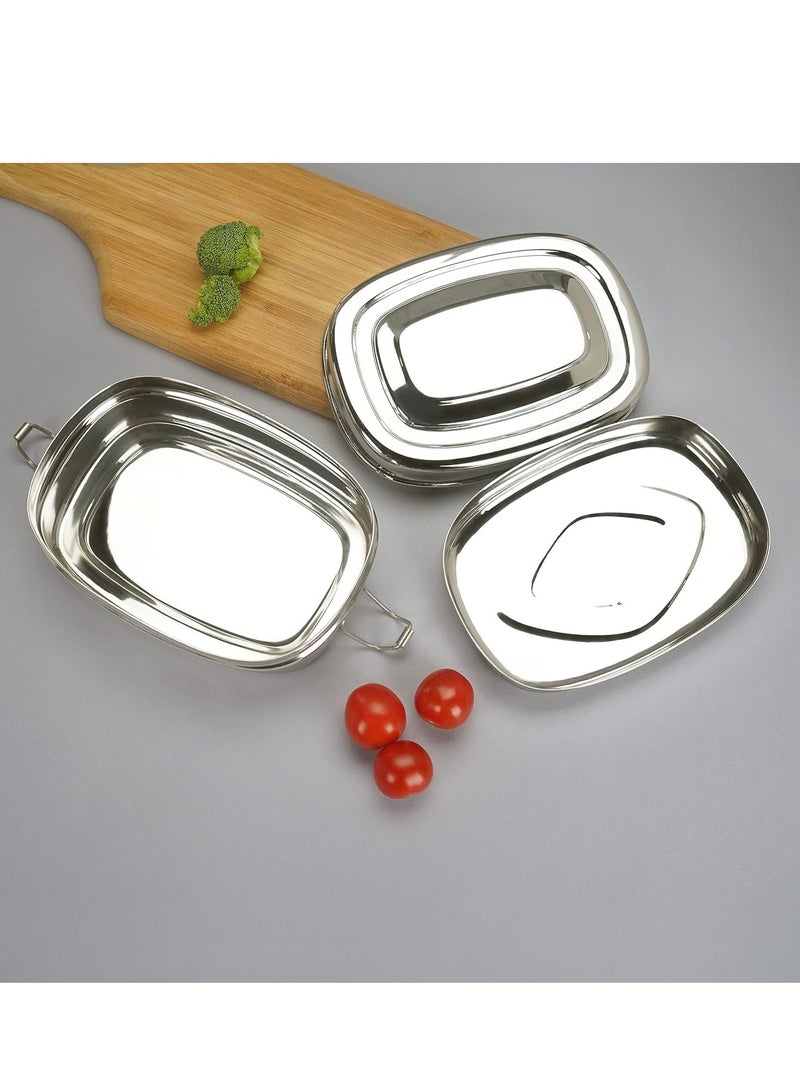 Stainless Steel Tiffin Lunch Box Rectangle 2 Compartments and Locking Clip Large