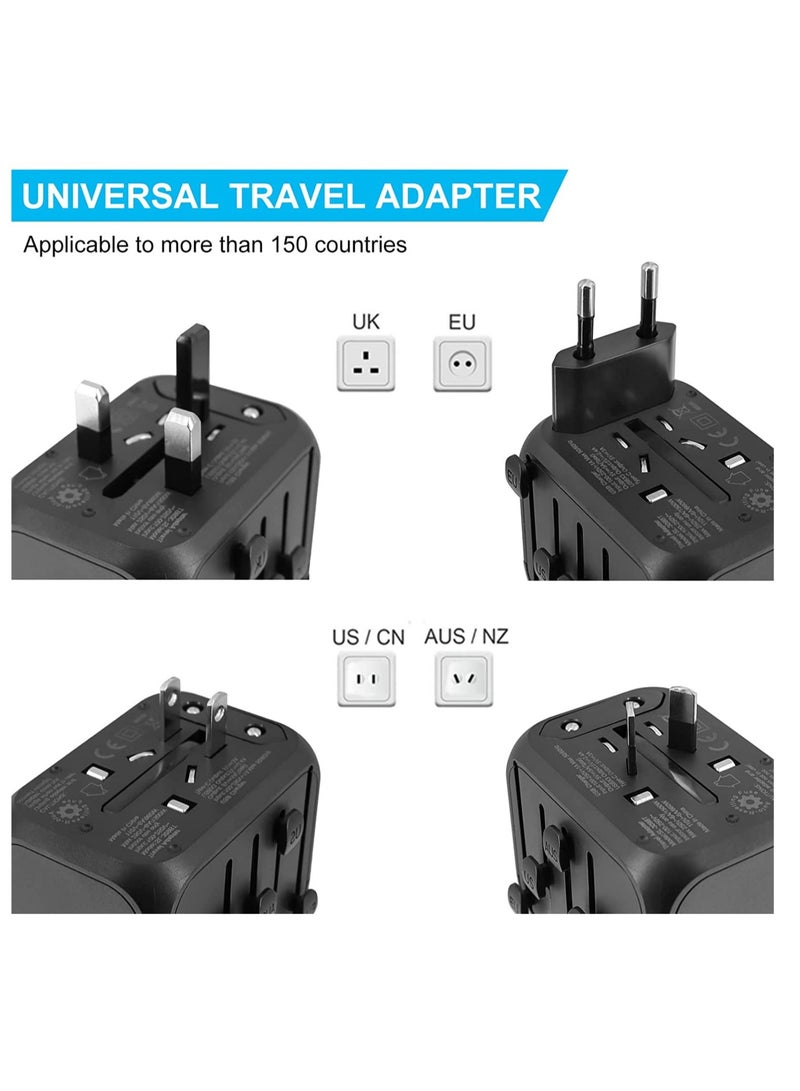 International Power Plug Adapter with 3 USB Ports & 1 Type-C Port (5V/3A), 4 AC Outlet Adaptor Charger for US to Most of Europe Iceland Spain Italy France Germany