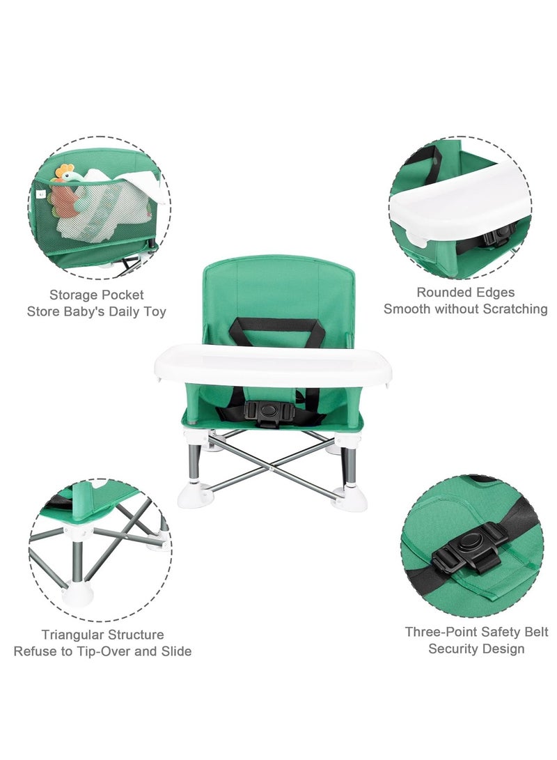 Portable Travel Booster Seat with Tray| Folding Baby Seat Booster High Chair for Dining Table| Compact Camping Chair for Lawn, Beach Indoor/Outdoor Use| Toddlers, Kids (Green)