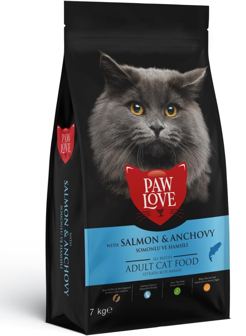 paw love adult cat dry food salmon & anchovy 7kg