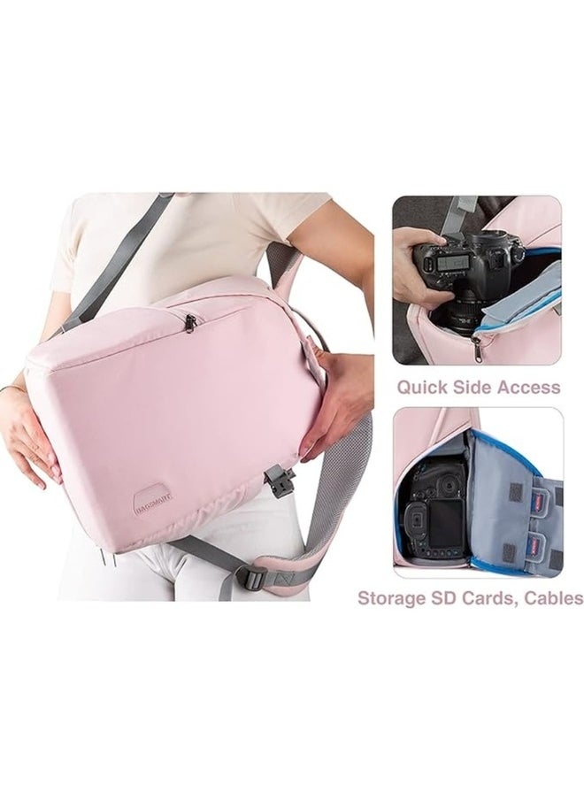 BAGSMART Light Pink Anti-Theft Waterproof Camera Case Laptop Bag