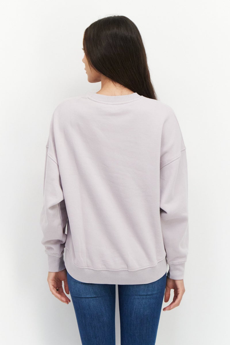 Women Crew Neck Plain Long Sleeve Fleece Sweatshirt, Lavender