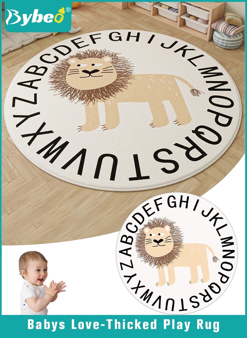 Round Rug for Baby, Kids Play Mat, Toddlers Crawling Cushion for Boys and Girls, Cute Circle Carpet for Kids Room Bedroom Playroom, Non-slip, Washable, Faux-cashmere, Soft，120cm