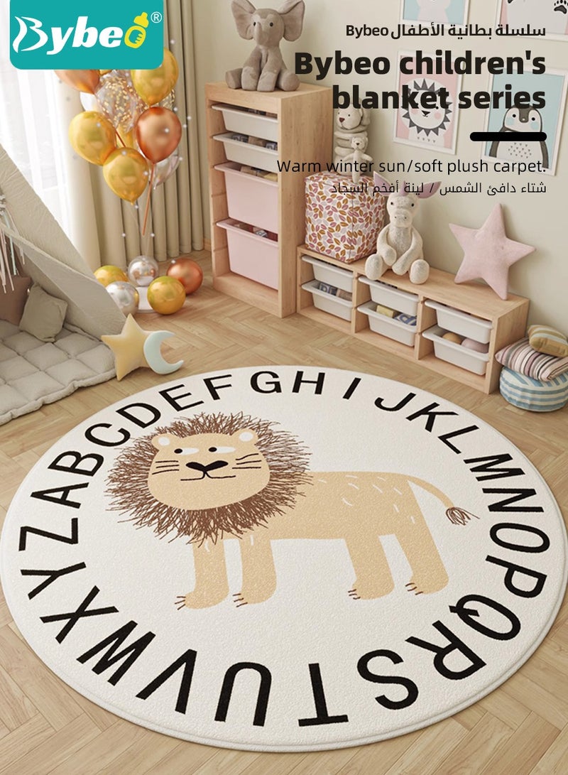 Round Rug for Baby, Kids Play Mat, Toddlers Crawling Cushion for Boys and Girls, Cute Circle Carpet for Kids Room Bedroom Playroom, Non-slip, Washable, Faux-cashmere, Soft，120cm