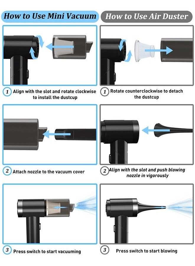 2 in 1 Air Duster / Mini Vacuum 4000mAh 120W 8000pa Suction, Foldable Compressed Air Duster Rechargeable Handheld Vacuum Cordless Keyboard Cleaner Air Blower Car Vacuum Cleaner for Compute/Car/House