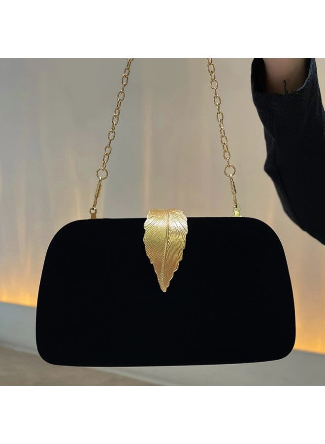 Leaf Decoration Solid Color High-end Dinner Party Bag European and American Style Dress Handbag Shoulder Bag