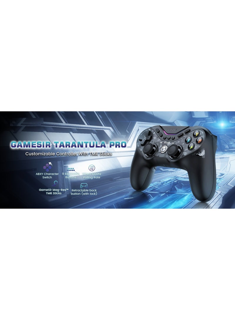 Classic Gamepad GameSir Tarantula Pro Wireless Controller Switchable Face Buttons & Mag-Res TMR Joysticks, 9 Mappable Buttons, Multi-Platform Controller for PC/Switch/iOS/Android, RGB Lighting,1200mAh