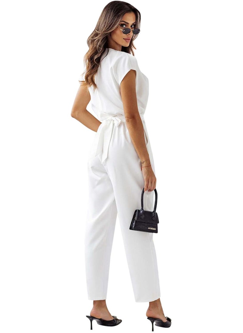 White Solid Jumpsuit