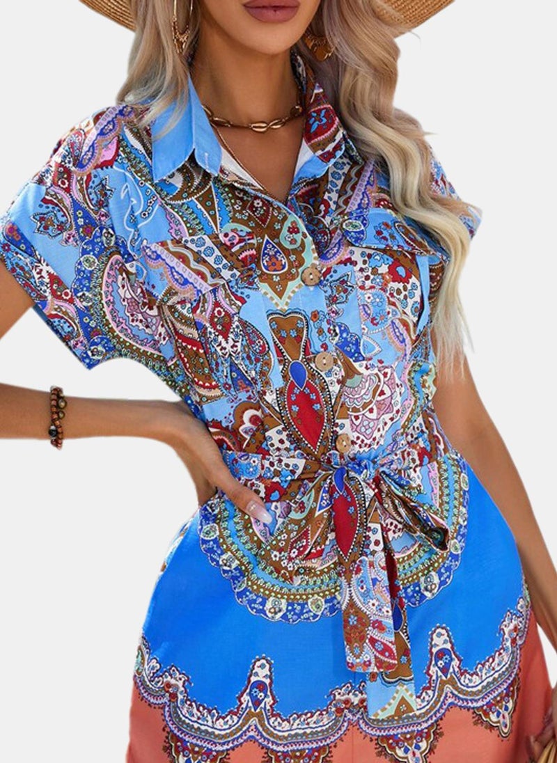 Blue Printed Jumpsuit