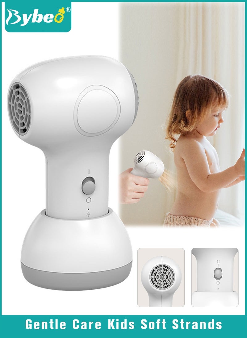 Kids Cordless Hair Dryer, Portable Mini Hair Dryer for Toddlers, Low Noise Baby Hair Dryer for Diaper Rash Prevention, Gentle Heat for Children's Skin, 500 Watt, Wireless Charging, Lightweight, White