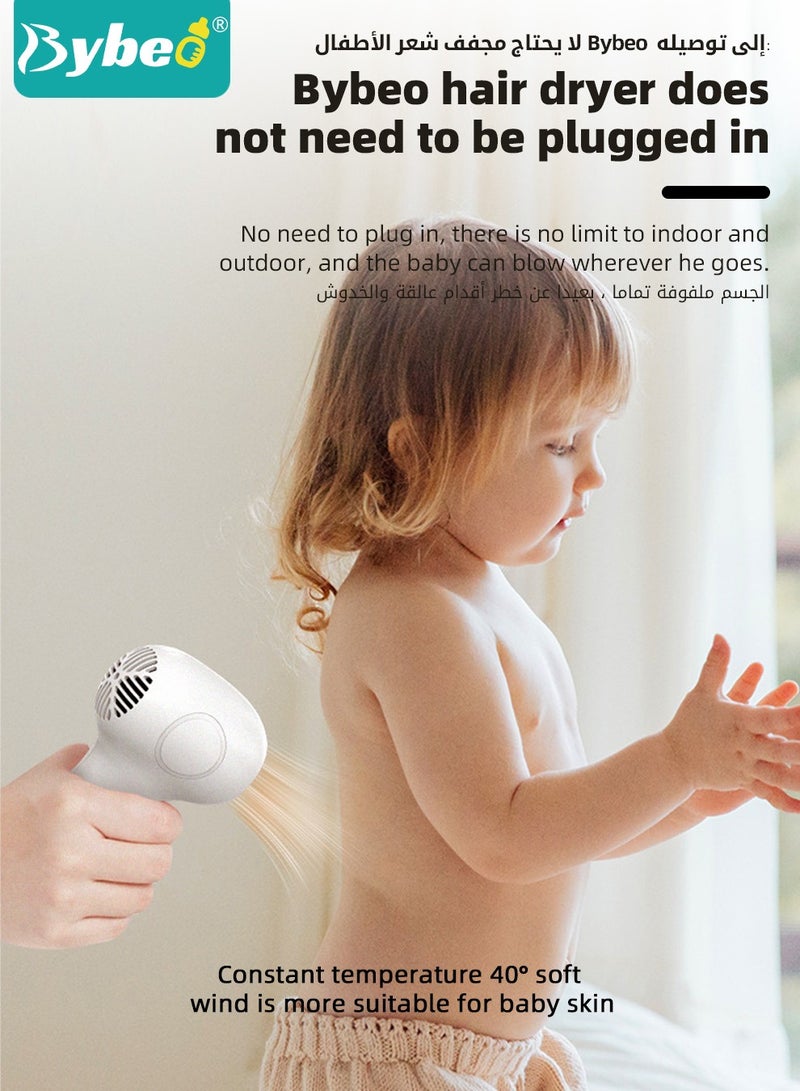 Kids Cordless Hair Dryer, Portable Mini Hair Dryer for Toddlers, Low Noise Baby Hair Dryer for Diaper Rash Prevention, Gentle Heat for Children's Skin, 500 Watt, Wireless Charging, Lightweight, White
