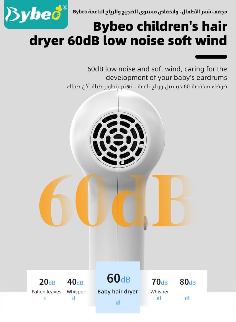 Kids Cordless Hair Dryer, Portable Mini Hair Dryer for Toddlers, Low Noise Baby Hair Dryer for Diaper Rash Prevention, Gentle Heat for Children's Skin, 500 Watt, Wireless Charging, Lightweight, White