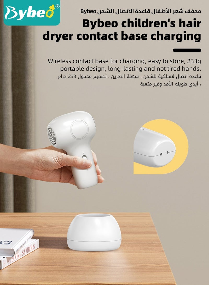 Kids Cordless Hair Dryer, Portable Mini Hair Dryer for Toddlers, Low Noise Baby Hair Dryer for Diaper Rash Prevention, Gentle Heat for Children's Skin, 500 Watt, Wireless Charging, Lightweight, White
