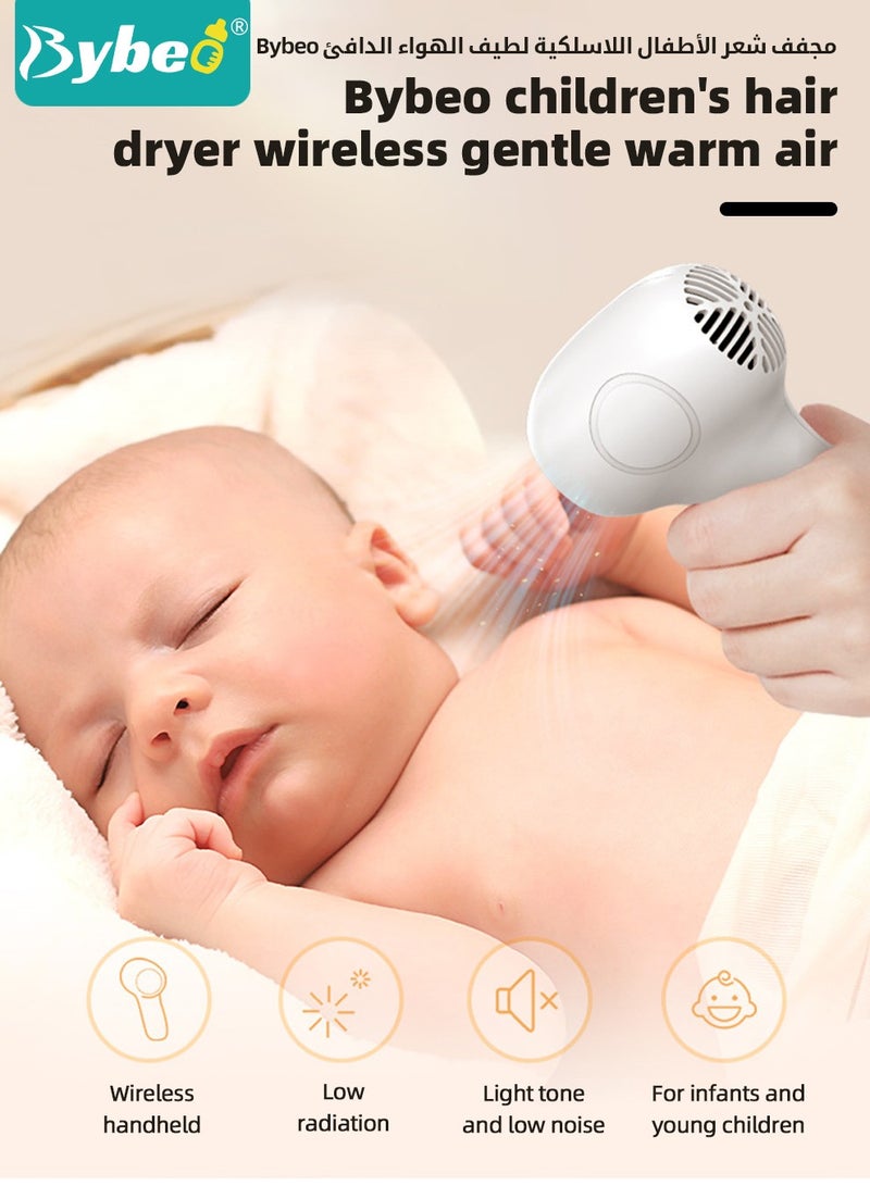 Kids Cordless Hair Dryer, Portable Mini Hair Dryer for Toddlers, Low Noise Baby Hair Dryer for Diaper Rash Prevention, Gentle Heat for Children's Skin, 500 Watt, Wireless Charging, Lightweight, White
