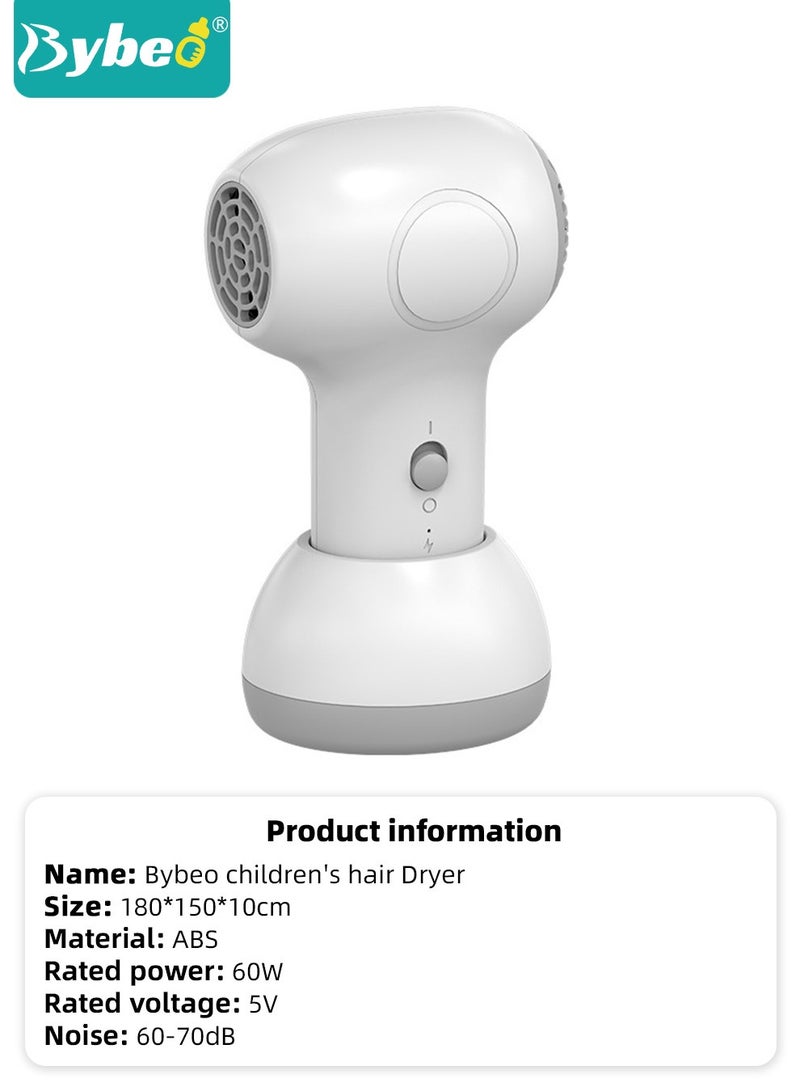 Kids Cordless Hair Dryer, Portable Mini Hair Dryer for Toddlers, Low Noise Baby Hair Dryer for Diaper Rash Prevention, Gentle Heat for Children's Skin, 500 Watt, Wireless Charging, Lightweight, White