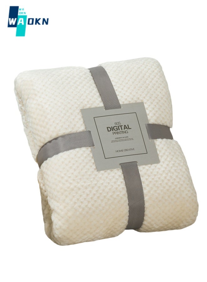 Soft Plush Blanket, 150x200cm Polyester Air-Conditioned Bed Blanket, Thick Fluffy Warm Travel Blanket Double Sided Plush Blanket for Bed, Sofa, Living Room (White)