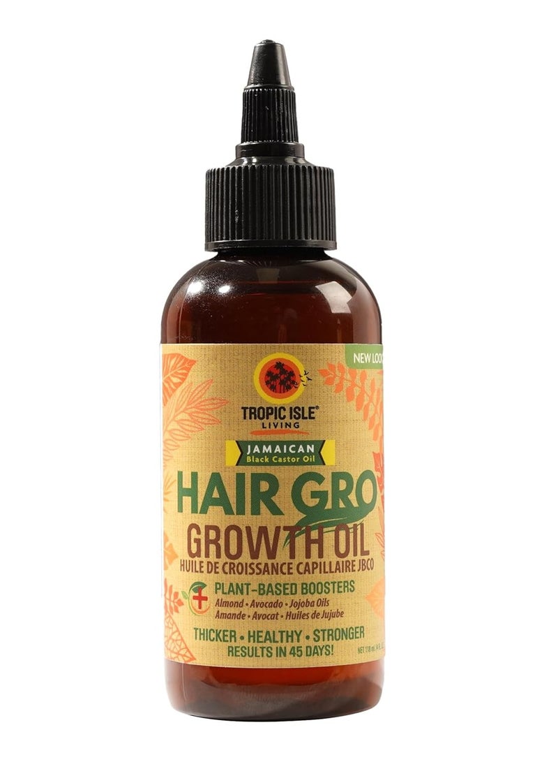 Tropic Isle Living Hair Gro Growth Oil 4oz | Organic Jamaican Black Castor Oil with Almond, Avocado & Jojoba Oils | Promotes Hair Growth | Prevents Breakage, Hair Loss, Shedding