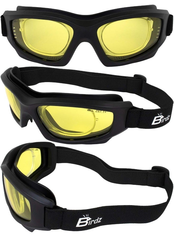 Flyer Sports Skydiving Construction Safety Goggles Anti-Fog Lens Rx Adapt (Yellow)
