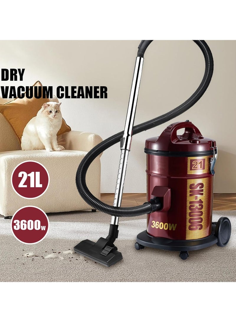 Drum Vacuum Cleaner 21L Tank Dust Capacity Removable & Washable Filter Dusting Brush & Crevice Nozzle With Multi Angle Head Vacuum Cleaner For Home Office Garage Car Workshop Pet Hair