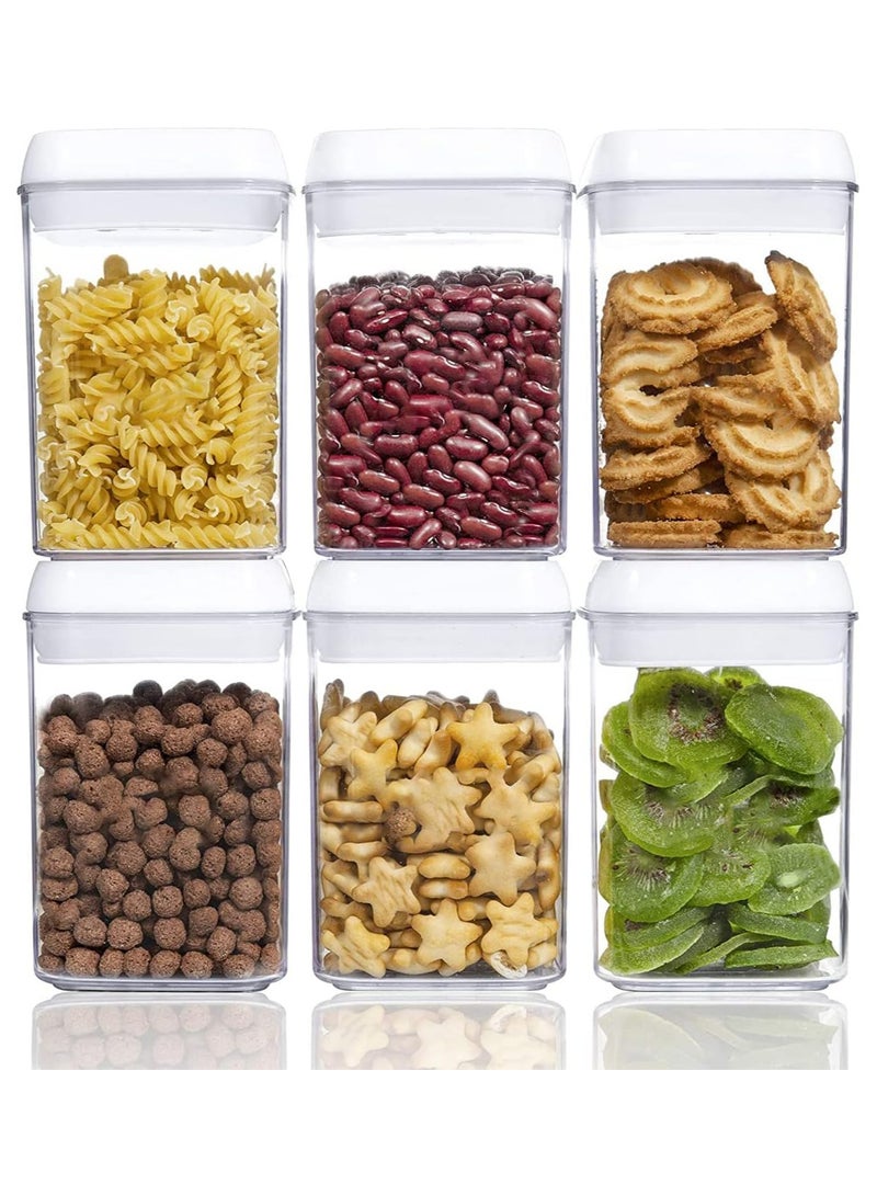 Airtight Food Storage Containers Set with Lock Lids, Set of 6, Pantry Organization Plastic Storage Jar Storage Tank for Cereal, Coffee, Sugar - Moisture Proof, BPA Free & Stackable Design (M:800ML*6PC)