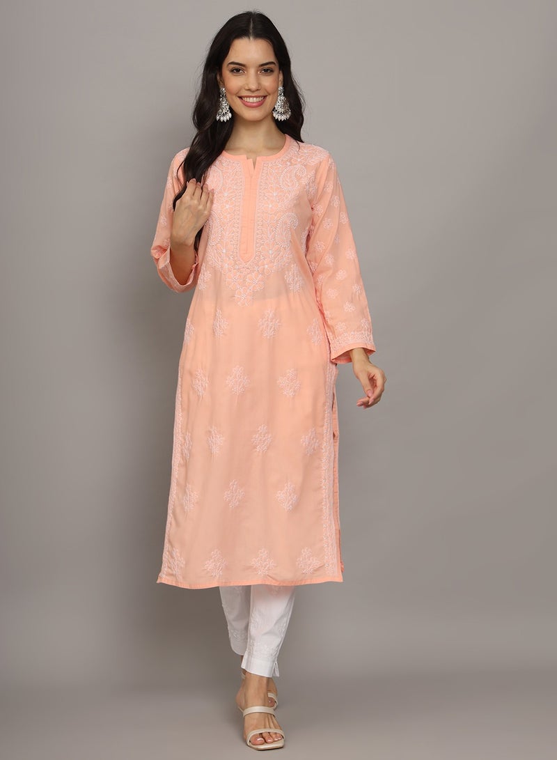 Women Hand Embroidered Chikankari Cotton Kurta-AL4043