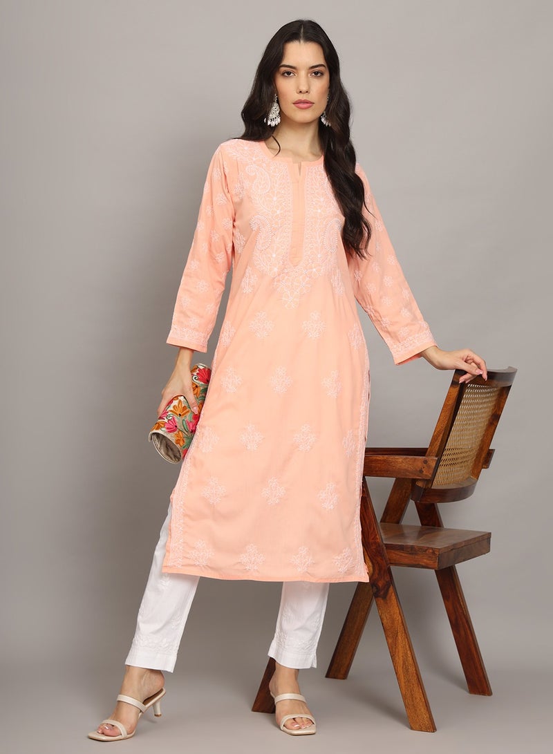 Women Hand Embroidered Chikankari Cotton Kurta-AL4043