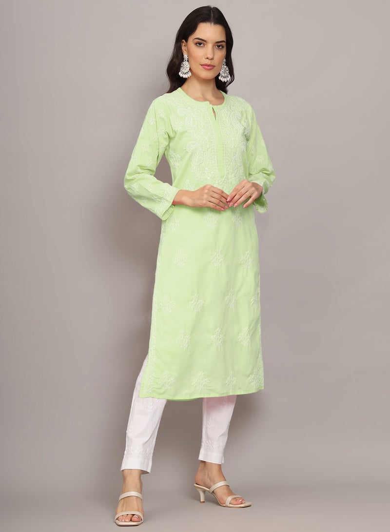 Women Hand Embroidered Chikankari Cotton Kurta-AL4043