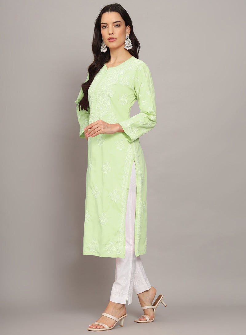 Women Hand Embroidered Chikankari Cotton Kurta-AL4043