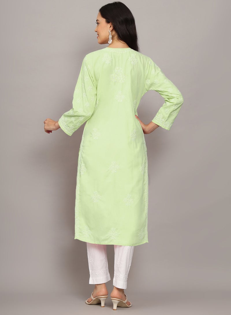 Women Hand Embroidered Chikankari Cotton Kurta-AL4043