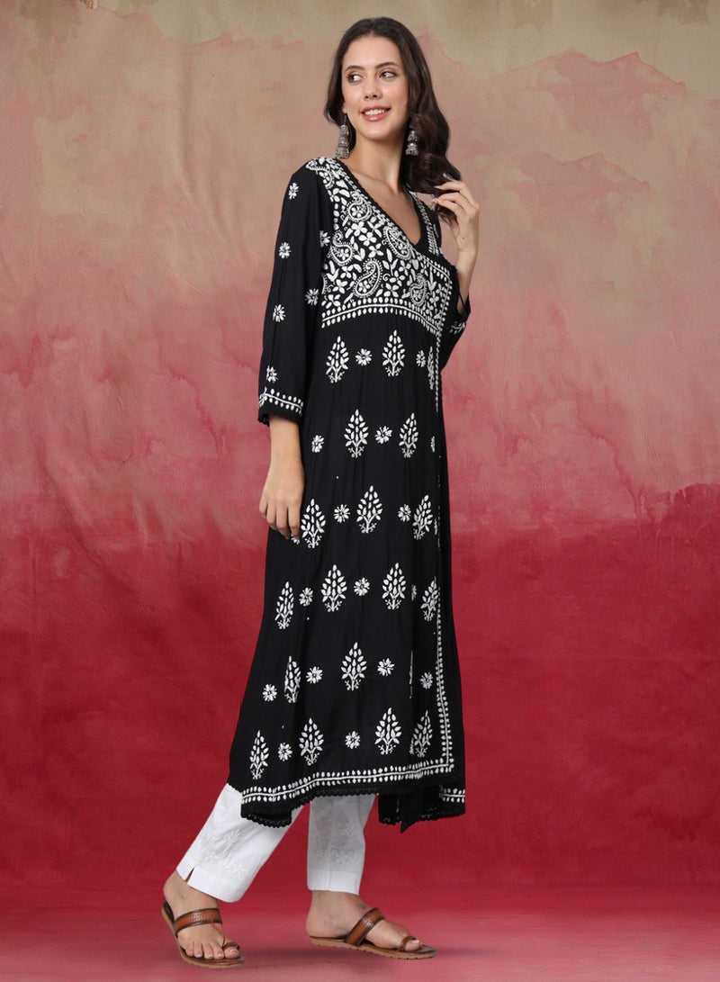 Women Hand Embroidered Chikankari Cotton Kurta-AL3890