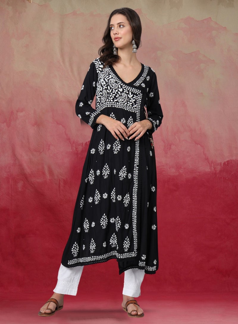 Women Hand Embroidered Chikankari Cotton Kurta-AL3890