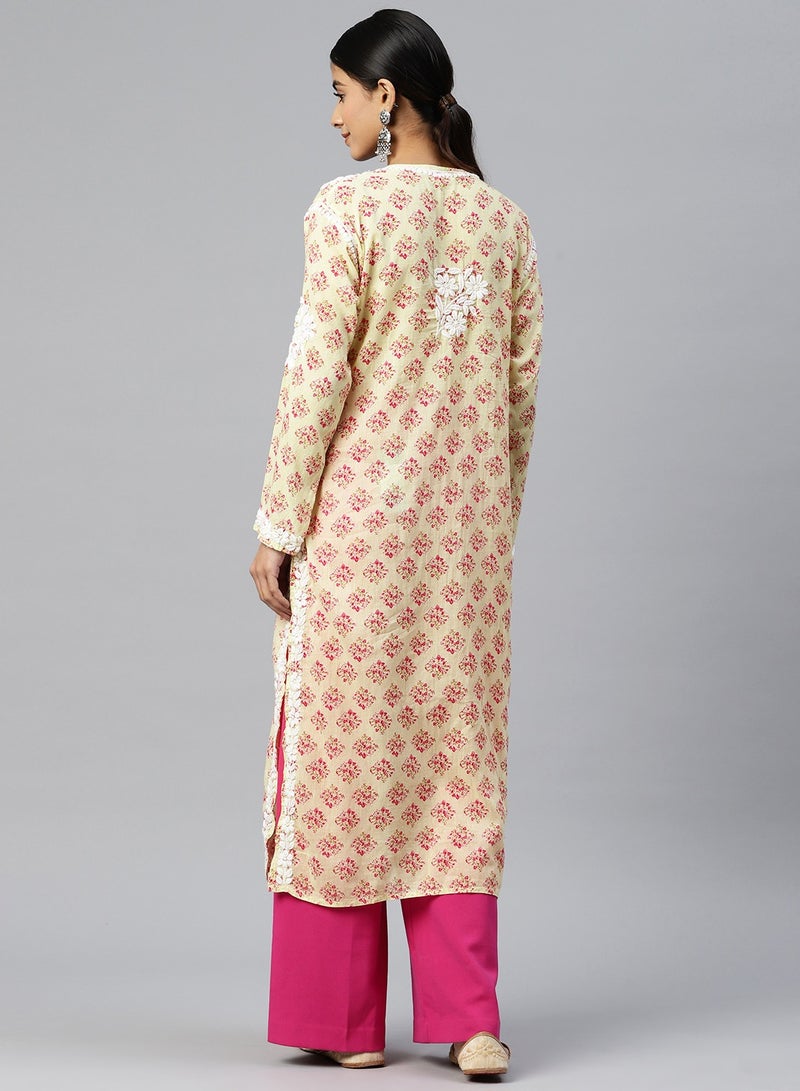 Women Hand Embroidered Chikankari Cotton Kurta-AL3649