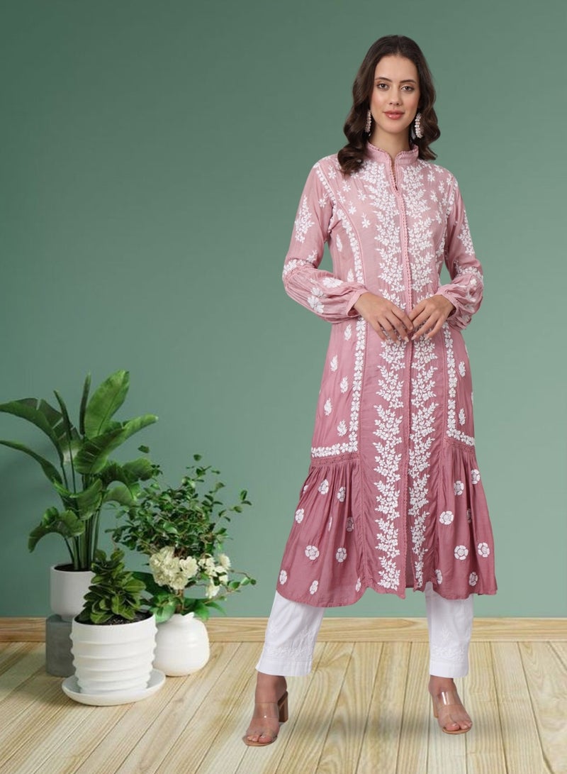 Women Hand Embroidered Chikankari Cotton Kurta-AL3888