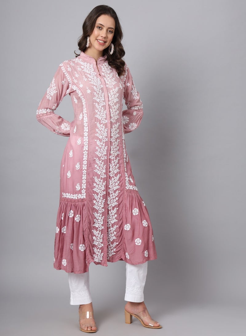 Women Hand Embroidered Chikankari Cotton Kurta-AL3888