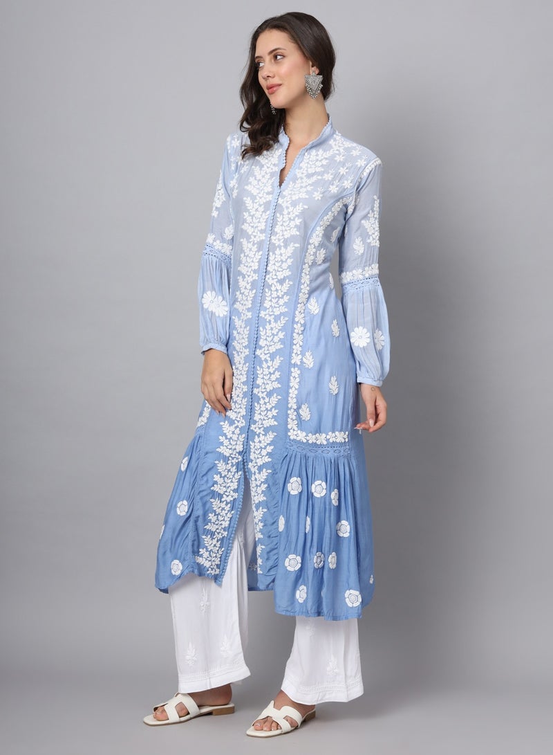 Women Hand Embroidered Chikankari Cotton Kurta-AL3888