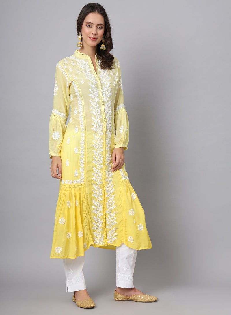 Women Hand Embroidered Chikankari Cotton Kurta-AL3888