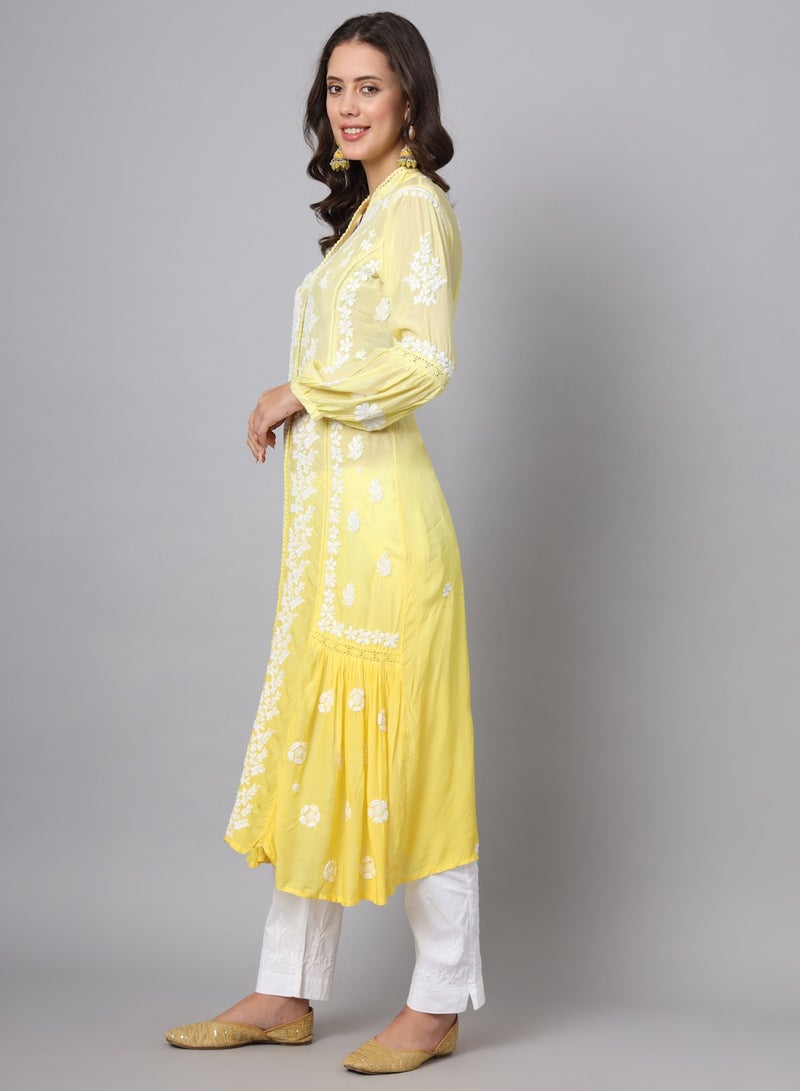 Women Hand Embroidered Chikankari Cotton Kurta-AL3888