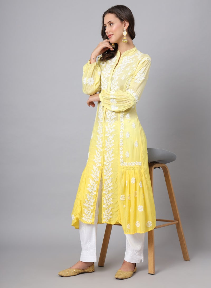 Women Hand Embroidered Chikankari Cotton Kurta-AL3888